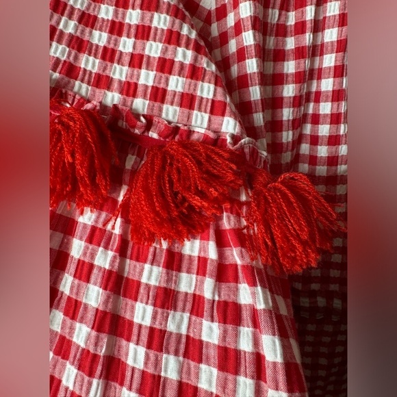 NWT Misa Los Angeles Lissbeth Red White Gingham Plaid Mini Boho Fringe Dress M - Picture 8 of 16